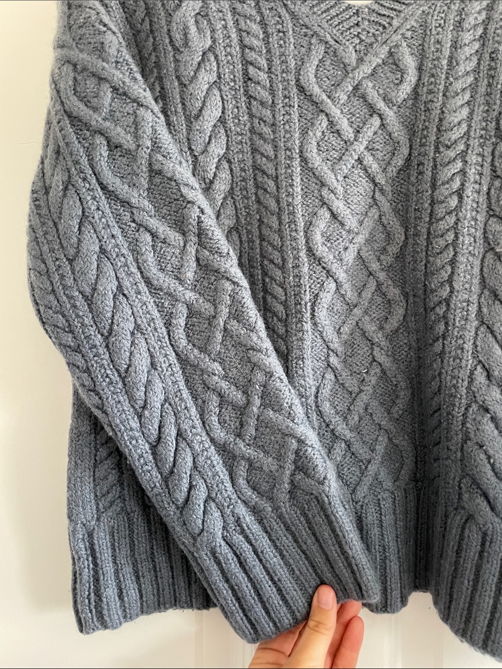 J. Crew 100% Wool Cable Knit V-Neck Sweater in Heather Slate - Picture 3 of 3